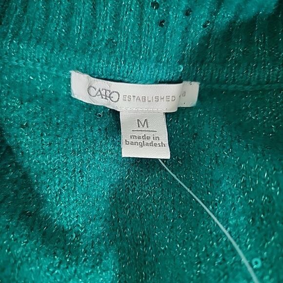 Cato Women’s Medium Sparkle Cowl Neck Sweater Teal Green 3/4 Sleeve Soft Knit - Picture 6 of 8